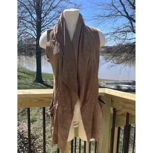 ASbyDF Tan suede Leather Drape Vest Bohemian Cowgirl Festival Whipstitch Slouchy
